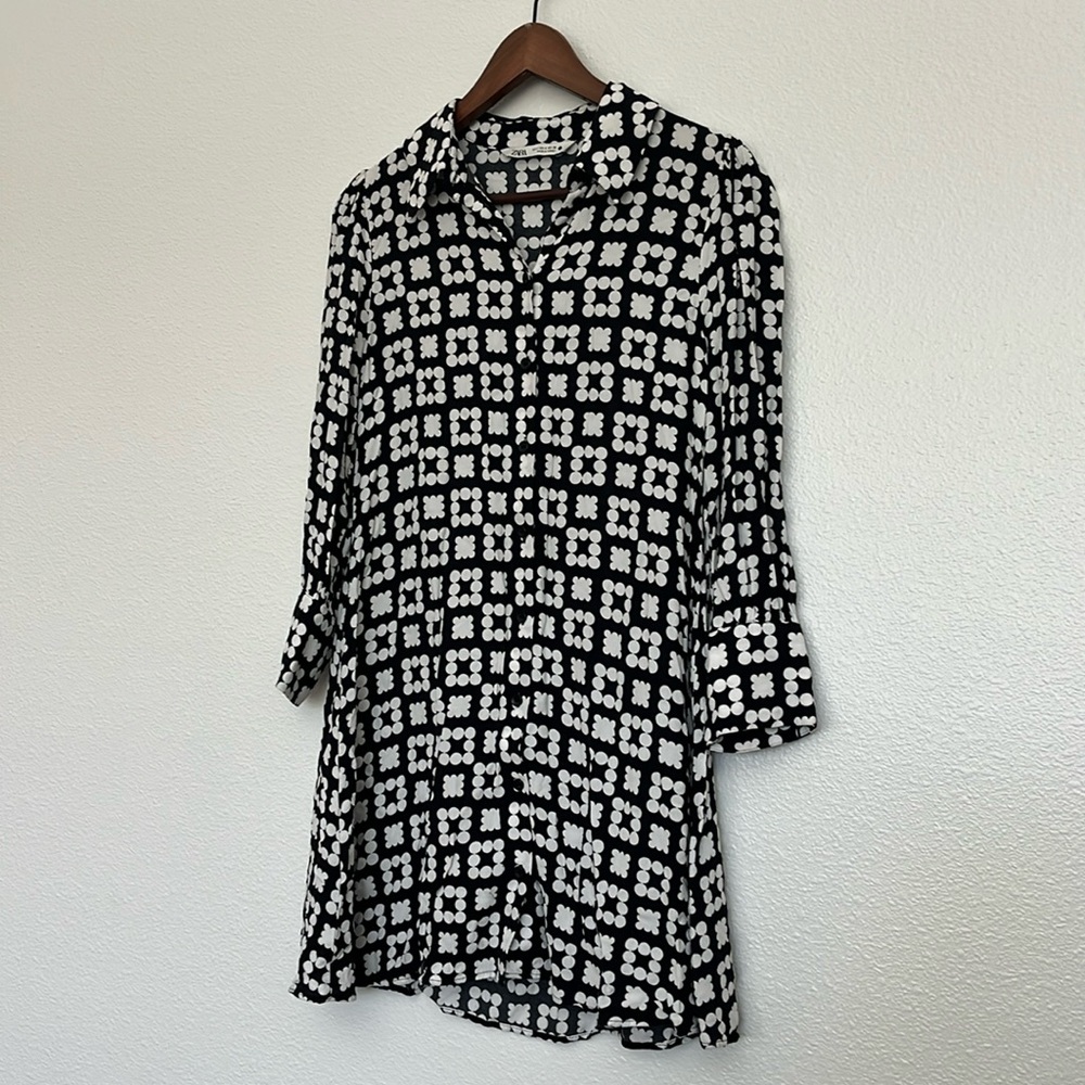 Zara Nadia Mini Shirt Dress Black/ White Retro Size Small